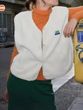 Women's Sleeveless Woolen Vest Blouse Fashion Lady Single Buckle Vest Down Women's Cotton