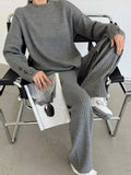 Women Casual Knitted Suits Elegant O-Neck Pullover Tops And Wide Leg Trousers 2 Piece Set 2022 Fashion Warm
