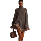 2025 New Knitted High-Necked Lotus Edge Spliced Long-Sleeved Gray