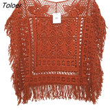 Boho Crochet Chic Lace Top Tassel Batwing Sleeve Loose Casual Beach Blouse Shirt Hollow out Floral Embroidery Women