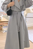 Women Elegant Long Sleeve Woolen Coats Female Simple Solid Winter Warm Overcoat With Belt Office Lady Korean
