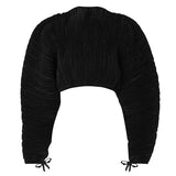 Fashion Women T-shirt Round Neck Loose Pleated Long Sleeve Expose The Navel Solid Color Tops Female Spring 2023 New