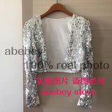 Patch Jacket Women Spring Long Sleeve Gold Silver Shiny Crop Top Dance Party Korean Slim Open Stitch