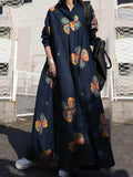 Vintage Print Loose Long Dress For Women Lapel Half Sleeve Loose Waist Maxi Dresses Female 2023 Spring Fashion