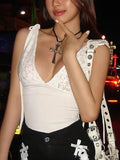 Lace Splice V Neck Lace Up Tank