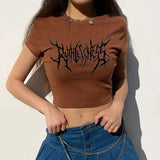 Crop top Harajuku brown t-shirt female Sexy anime Goth print spring and summer new fashion T-shirt women Tops 2023