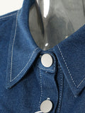 Fashion Women's Coat Slim Lapel Single Breasted Pile Up Sleeves Super Short Blue Denim Jackets Summer 2023 New