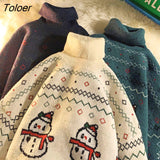 Christmas Snowman Turtleneck Sweater Women Oversized Winter Long Sleeve Tops Apricot Green Vintage Fashion Couples