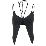 Asymmetric Ribbed Halter Crop Cami Top-Outfit