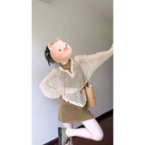 Temperament Spring A Complete Set Of Hollow Straps With V-Tneck Shirt Vest Super Good-Looking Thin Half-Dress Skirt Three-Piece
