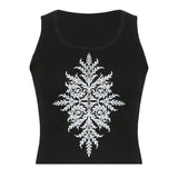 y2k Printed Crop Top Knitted Diamonds Kawaii Grunge Tank Tops Fairycore Sleeveless Sweats Cute Mini Vest Women