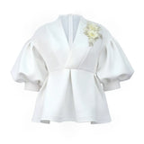 New Lantern Sleeve Top Temperament Style Suit Embroidery Women's Dress
