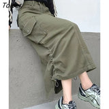 Style High Waist Midi Skirts Women Leisure Simple Denim Shirring Design Behind-Slit Streetwear Y2k Spring All-match