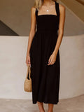 Women's Dress Fashion Temperament Casual Solid Color Cotton and Hemp Fold Elastic Waist Cross Strap Women's Strap
