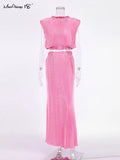 Elegant Summer Suit With Skirt Women Tank Top And Long Skirts 2 Piece Outifts Pleated Skirt Two Peice Set