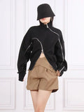 Toloer Hoodie Female 2024 New Fashion Casual Irregular Zipper Design Sense Loose Jacket Women's Wear-Outfit