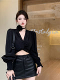 Temperament Tops Female V-neck Puff Sleeve Floral Blouse for Women Cropped Top 2023 Blusas Mujer De Moda Chic Sexy Shirts