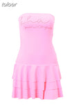 Y2k Coquette Tiered Skirt Drop Waist Dress Girls Summer Cutecore Pink Strapless Mini Dresses for Women 2023