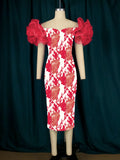 Net Yarn Sleeves Stitched Printed Bags Dresses Mid-Sevent Dress Party Dress Women