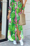 For Women 2023 Spring Summer Casual Loose Print Long Shirt Dress Button Up Long Sleeve Midi Elegant Vintage