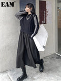 Women Black Color-block Knitting Long Dress New Round Neck Long Sleeve Loose Fit Fashion Tide Autumn Winter 2022