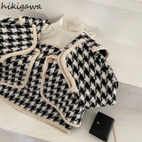 Temperament Skirt Outfits Chic Plaid Two Piece Set Women Sailor Collar Cropped Coapt Bodycon Mini Skirts Suit Office Lady