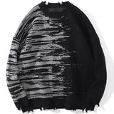 White Patchwork Pullovers Y2k Clothes Winter Sweaters Destroyed Ripped Sweater Men Harajuku Hole Knit Jumpers for