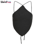 Puss 2021 Summer Knitted Halter Skinny Sexy Tank Top Lace Up Backless Sleeveless Party Camisole Streetwear Stretchy