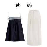 Sense Of The Color Stripe Splicing Sleeveless Sling Vest A Set Of Top Women Loose Thin A Word Half-Body Skirt