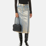 Toloer 2024 New Street Trend Wind Hot Gold Design Sense A Line Skirt Fashion High Waist Show Skinny Denim Skirt-Outfit