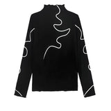 Women Black Pattern Big Size High Elastic T-shirt New Turtleneck Long Sleeve Fashion Tide Spring Autumn 2023