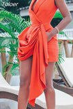 Fashion Women's Suit Evening Dress Sleeveless Double Breasted Large Hemline Pleated Orange Dresses Spring 2023 New
