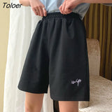 Women Summer Loose 3XL Solid Embroidery BF Wide-leg Knee-length Harajuku Casual Simple Ins Trendy All-match Students