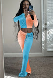 Contrast Color Velour Zipper