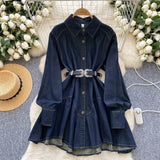 Dress New Chic Hong Kong Flavor Retro High-End Relaxed Thin Irregularly T-Shirted With Waist Denim Dress