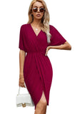 Modest V-neck Short Sleeves Solid Asymmetrical Office