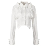 Women White Ways Wear Irregular Short Blouse New Lapel Long Sleeve Loose Fit Shirt Fashion Tide Spring Summer 2023