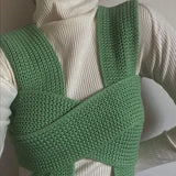 Women 2021 Sleeveless Knitted Crop Sweater Sexy Autumn Winter Fashion Backless Vest Bow Cross Strap Streetwear Sweaters Tank
