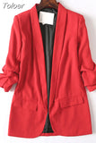 MODA 2023 Summer Women Chic Twill Thin Blazer Gathered Pockets Vintage Office Wear Coat Chic Outerwear Tops 11