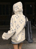 Oversized Star Print Zip Up Hoodie-Outfit