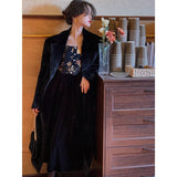 Velvet Black Dress Lady Square Collor Long Sleeve Eveing Party Midi Dress Women Casual One Piece Dress Korea 2021