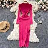 Solid Sexy Sweater Dress 2022 Women O Neck Long Sleeve Maxi Long Dress Autumn Streetwear Knitted Bodycon