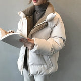 Winter New Style Solid Cotton-Padded Jacket Women Oversize Bread Stand-Up Collar Thick Warm Causal Chic Coat Parka