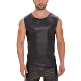 Toloer Men's Sexy Matte Leather Vest Bright Leather Sleeveless T-Shirt Size Accurate No Smell-Outfit