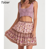Pink Jasmine Florals Boho Skirt Summer Women Mini Skirts Casual Hippie Chic Beach Short Skirt faldas mujer moda 2023