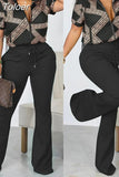 Neck Short Sleeve Top Women Two Piece Suits Lace Up Straight Long Pants Sets Print Tight High Waist Office Lady 2023