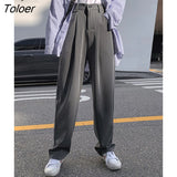 Black Suit Pants Women Spring Office Lady Straight Trousers Solid Color High Waist Pockets Pants Gray Button Zipper