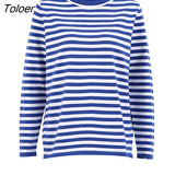 Classic Women Stripe Tee Shirt Casual Print Oversized Knitted Top O-Neck Long Sleeve Tops And Blouse Fashion