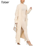 Winter Long Sleeve Knitted Sweater Cardigans Pocket Long Coat Street Elegant Jumpers Women Clothing Knit Coat