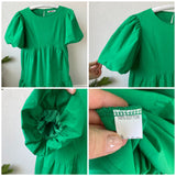 Cotton Casual Summer Maxi Green Dress Women O Neck A-line Oversized Short Sleeve Midi Dresses Puff Sleeve White Long